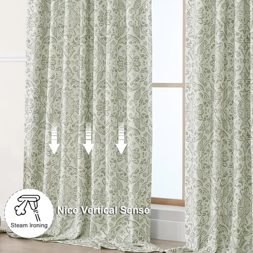 Miniatura 8 de OWENIE - Cortinas totales opacas para dormitorio de 96 pulgadas de largo, juego de 2 paneles, estampado de medallón, cortinas térmicas aisladas de 2
