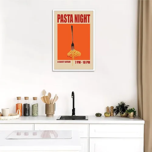 Miniatura 5 de Pósteres nocturnos de pasta retro, arte divertido de comida de fideos, arte de mediados de siglo, lienzo de cocina moderna de mediados de siglo