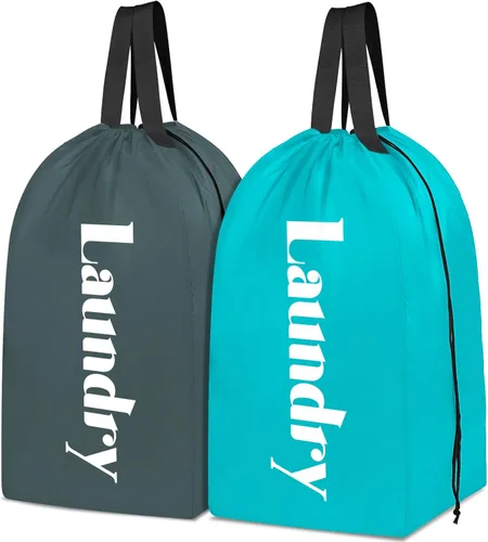 Miniatura 7 de Sylfairy Paquete de 2 bolsas de lavandería XL con correa, bolsa de lavandería para viajes resistente, bolsa de hombro para ropa sucia con cordón