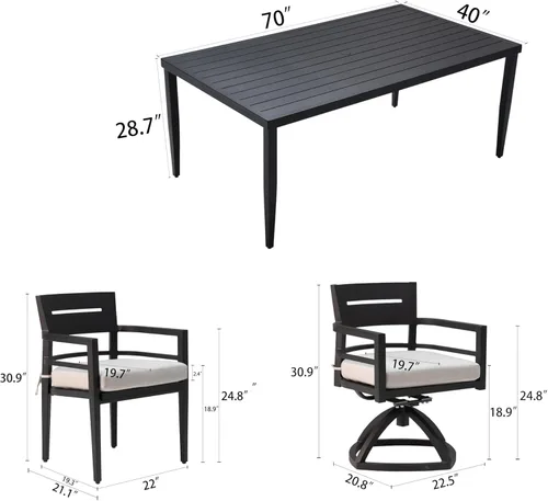 Miniatura 5 de LUMISOL Juego de mesa de comedor para exteriores de 7 piezas, juego de muebles de aluminio para patio con 4 sillas de comedor y 2 sillas giratorias