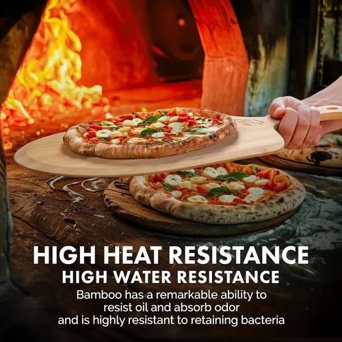 Miniatura 5 de Zulay (mediana de 12 pulgadas) auténtica madera de bambú para pizza, paleta de pizza de bambú natural con bordes fáciles de deslizar y mango