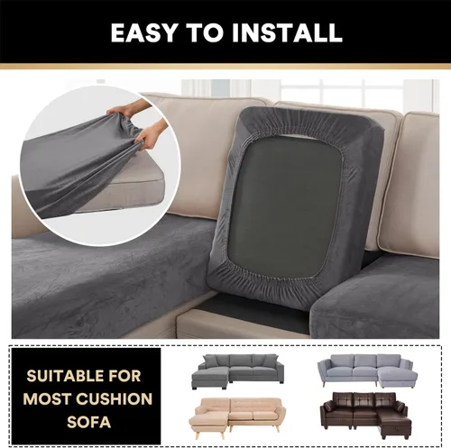 Miniatura 6 de Fundas de cojín de terciopelo elástico de 3 piezas para sofá en forma de L, funda de diván, protector de muebles para sofá seccional Negro