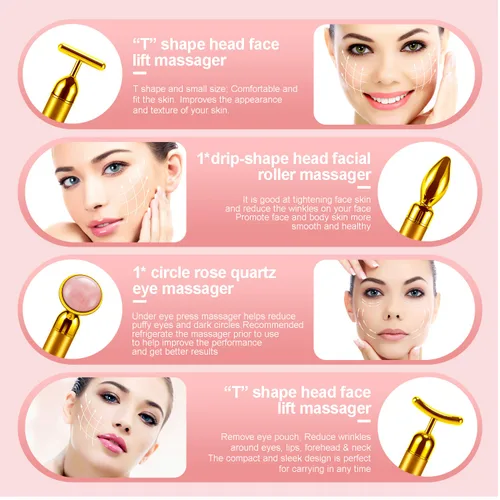 Miniatura 5 de Rodillo masajeador facial 4 en 1, rodillo de cara de oro de 24 quilates, masaje de nariz para masaje facial facial, herramientas para el cuidado