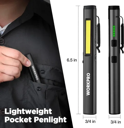 Miniatura 5 de WORKPRO Linterna de Pluma Recargable, Linterna UV de 365 nm con Luz Negra, Linterna LED de 450 Lúmenes Mini de Bolsillo, para Inspección, Trabajo