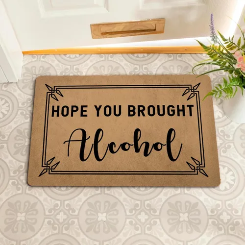 Miniatura 2 de Divertido tapete de bienvenida para entrada en interiores con la esperanza de que hayas traído alcohol, divertido tapete personalizado