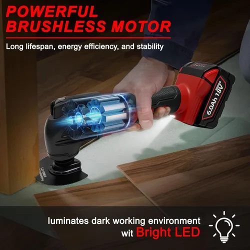Miniatura 3 de Multiherramientas oscilantes para batería Milwaukee de 18 V, multiherramienta inalámbrica con 6 velocidades variables 8,500-21,000 RPM, 23 piezas
