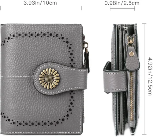 Miniatura 72 de SENDEFN - Billetera pequeña de piel auténtica para mujer, diseño plegable con ventana para tarjeta de identificación