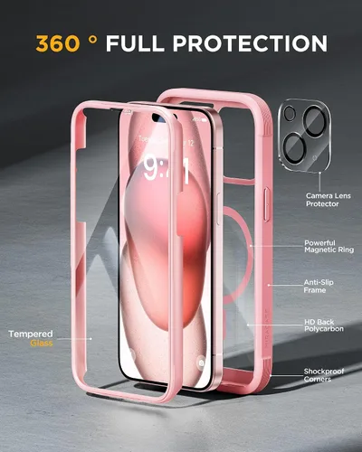 Miniatura 2 de Miracase Glass Series - Funda magnética para iPhone 15, compatible con MagSafe, de cuerpo completo, protector de pantalla de vidrio 9H integrado