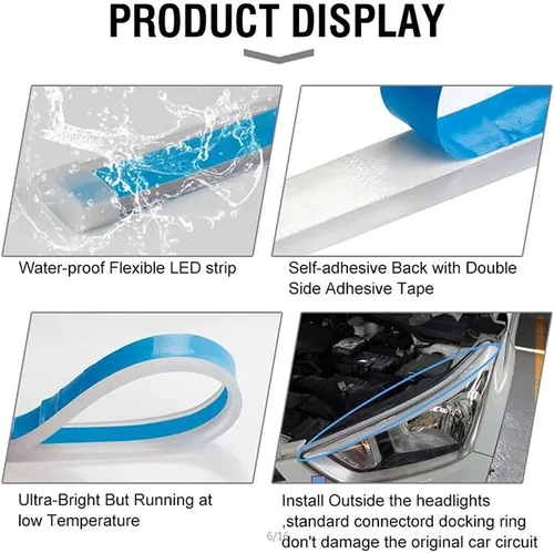 Miniatura 4 de 2 tiras de luces LED para autos, tira secuencial para faros delanteros, luces de circulación diurna, luz de señal de giro DRL