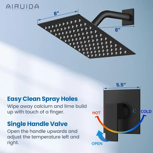 Miniatura 4 de Airuida Juego de Grifería de Ducha Sistema de Ducha de Lluvia para Baño SUS304 Acero Inoxidable Mango Único Con Roscas Macho Válvula de Instalación