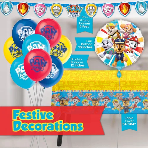 Miniatura 4 de Decoraciones de cumpleaños de Paw Patrol Sirve a 16 invitados Suministros de fiesta de Paw Patrol Globos, pancarta, mantel, platos de cena