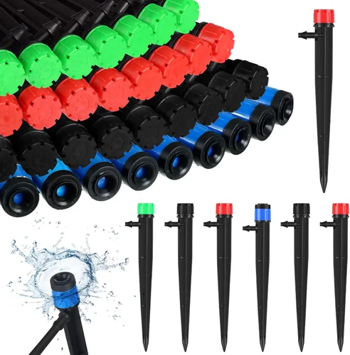 Mudder 100 emisores de riego por goteo de 5.2 pulgadas para tubos de riego por goteo de 1/4 de pulgada ajustables de 360 grados con rociador de