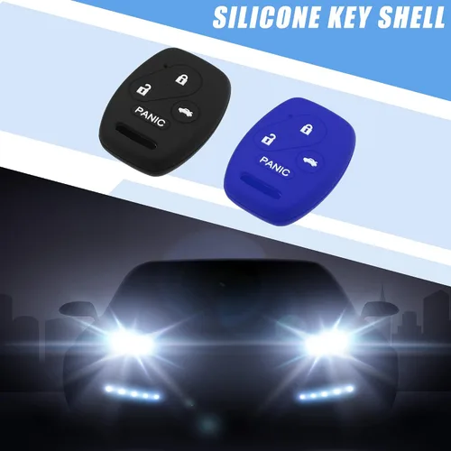 Miniatura 2 de Estuche protector de llave inteligente con 4 botones para Honda Accord Civic CR-V Element Pilot, de silicona, negro y azul (Paquete de 2)