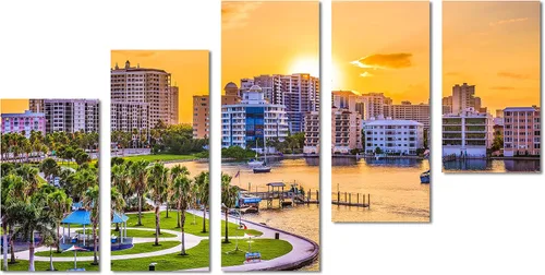 Miniatura 11 de 90 x 60 TOTAL - Sarasota, Florida USA Canvas Print Wall Art - 3 Panel Split, Triptych, home decor wall decor skyline 3 paneles
