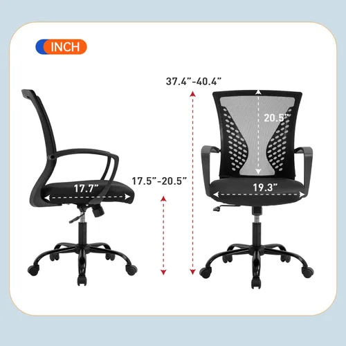 Miniatura 3 de Silla de oficina ergonómica de malla para computadora BestOffice, con reposabrazos, soporte lumbar, respaldo medio, giratoria, ajustable, para Negro