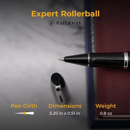 Miniatura 5 de Waterman Expert - Bolígrafo roller con tapa grabada, laca negra con borde cromado, regalo personalizado para ejecutivos, miembros de la junta