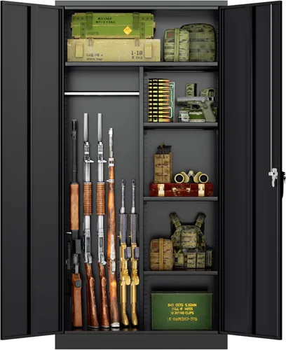 Miniatura 11 de Greenvelly 14-16 Caja fuerte para rifles y pistolas, caja fuerte para rifles con cerradura de teclado, gabinete para armas de fuego para rifles