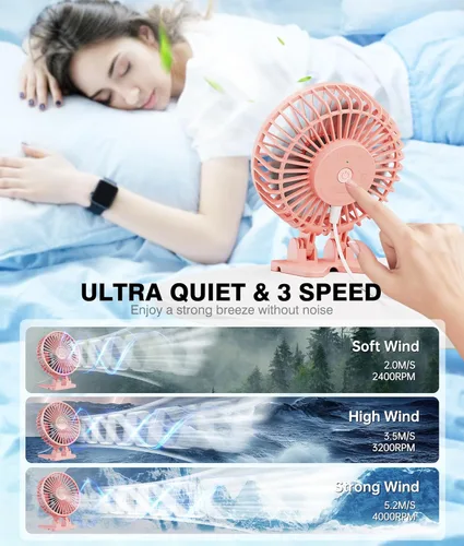 Miniatura 3 de JZCreater Ventilador de escritorio USB, ventilador mini portátil, 3 velocidades de enfriamiento de escritorio y mesa, enchufe de alimentación, Rosa