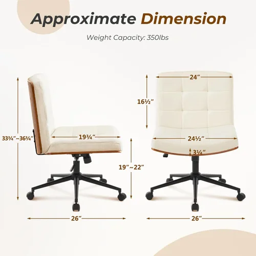 Miniatura 2 de Furnimart FSC - Silla de escritorio ancha de madera, giratoria de 360° con ruedas, cómoda silla de oficina para sentarse con las piernas cruzadas
