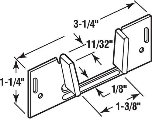Miniatura 2 de Prime-Line N 6566 - Guía inferior para puerta corrediza de bolsillo, 1-3/8 pulgadas x 1-1/4 pulgadas, acero con guías de plástico
