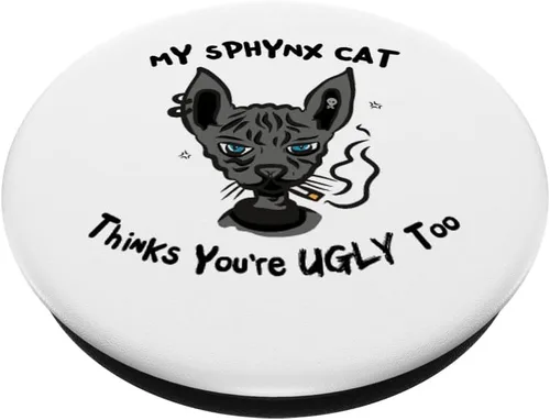 Miniatura 2 de My Sphynx Thinks You're Ugly Too Funny Black Hairless PopSockets intercambiables PopGrip