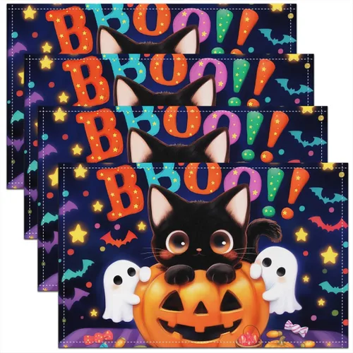 Miniatura 21 de jejeloiu Juego de 4 manteles individuales decorativos de hongos de 18 x 12 pulgadas, manteles individuales de mesa con diseño de hongos de dibujos
