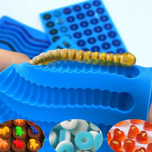 Miniatura 3 de Sidosir 7 moldes de silicona para ositos de gomitas, molde antiadherente para chocolate con gusanos para fiestas, corazón gomoso para bricolaje