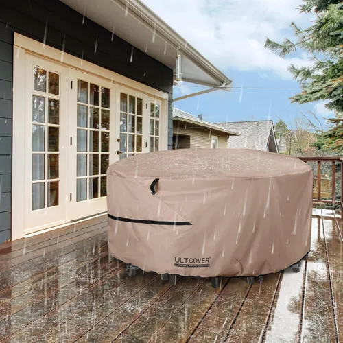 Miniatura 6 de ULTCOVER Cubierta redonda de 48 pulgadas para mesa de patio impermeable para conjunto de muebles de exterior Marrón