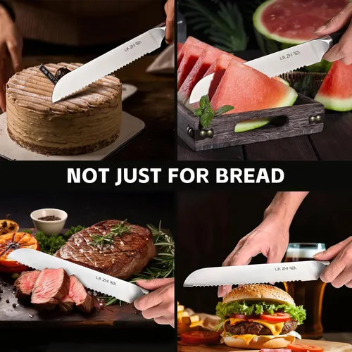 Miniatura 5 de Cuchillo de pan, cuchillos de pan de 8 pulgadas para masa madre de pan casera, hoja dentada de acero inoxidable alemán de alto carbono, hoja