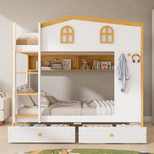 Miniatura 3 de Bellemave Bunk beds Twin Over Twin with Twin Size Drawers, Low bunk Bed for Kids Adults and Teenagers，White