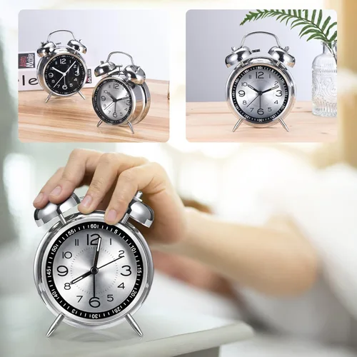Miniatura 5 de Cadmos Reloj despertador fuerte para personas que duermen profundamente, retro de 10 cm, silencioso, sin tic-tac, de cuarzo, con retroiluminación
