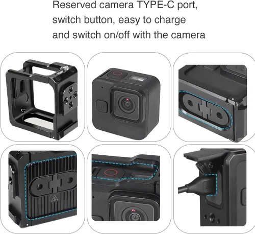 Miniatura 4 de Marco protector de jaula para GoPro Hero 11 Black Mini, aleación de aluminio, agujero de extensión de 1/4 pulgadas, carcasa de jaula de cámara