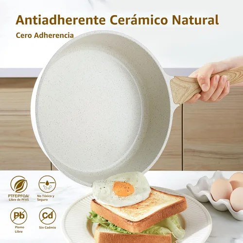 Miniatura 2 de SENSARTE Sartén antiadherente de cerámica para saltear de 10 pulgadas/3.5QT, sartén antiadherente para freír profundamente con tapa, olla jumbo