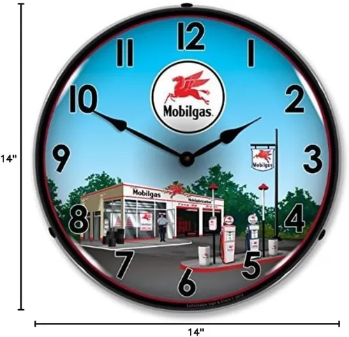 Nuevo reloj iluminado LED de publicidad estilo vintage retro Mobil Station - Se envía gratis el siguiente día hábil a los 48 estados inferiores