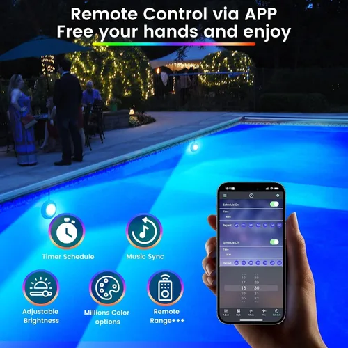 Miniatura 6 de LyLmLe Luces LED para piscina sobre el suelo con control de aplicación, luces subacuáticas magnéticas RGB inteligentes de 20 W con temporizador, 800