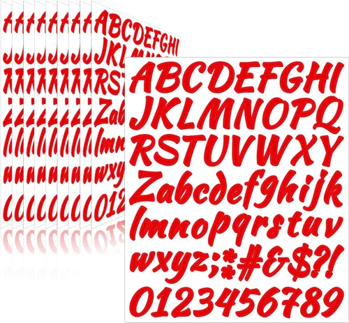 Miniatura 16 de 780 piezas de 10 hojas de calcomanías de letras, calcomanías de alfabeto de buzón de vinilo, calcomanías autoadhesivas impermeables para buzón, Rojo