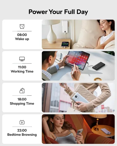 Miniatura 5 de VEGER Cargador portátil con enchufe de pared AC, cargador portátil delgado de 10000 mAh con cables incorporados, banco de energía USB C de 15W