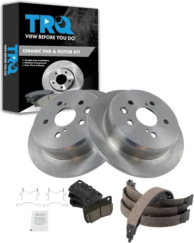 Miniatura 20 de TRQ Kit de pastillas de freno y rotor Posi trasero premium con zapatas de estacionamiento para camión GM SUV