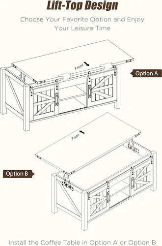 Miniatura 5 de OKD - Mesa de centro de granja de 48" con puerta de granero deslizante, mesa rústica con compartimento de almacenamiento oculto, superficie superior