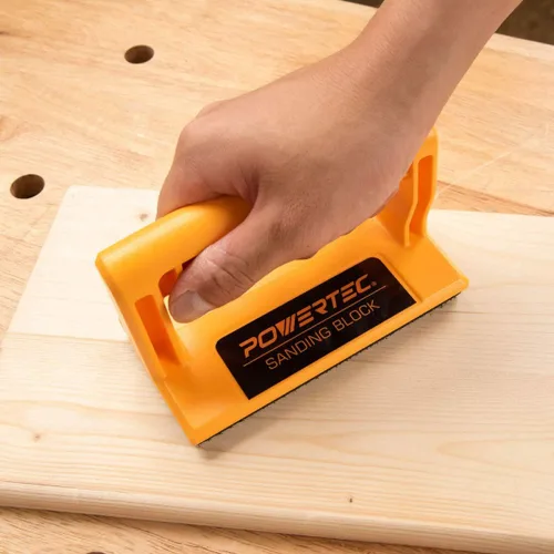 Miniatura 3 de POWERTEC Bloque de lijado con 40 hojas de papel de lija de gancho y bucle (grano 40, 80, 120, 180, 10 cada uno) para carpintería, herramienta