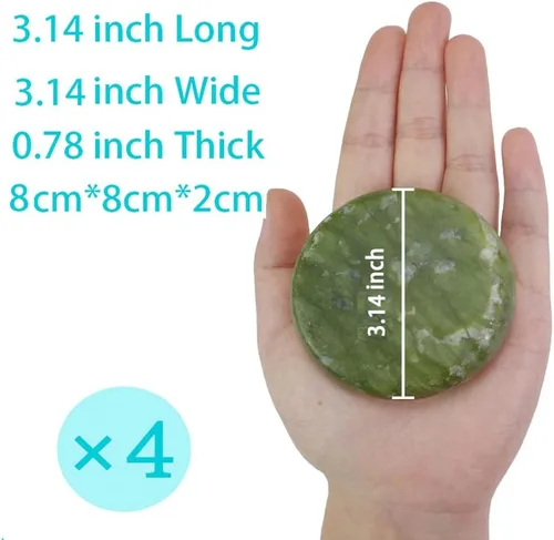Miniatura 3 de Juego de 4 piedras de masaje caliente, piedra calentada de jade verde natural para masaje de spa, 3.14 x 3.14 pulgadas (3.1x3.1 in)