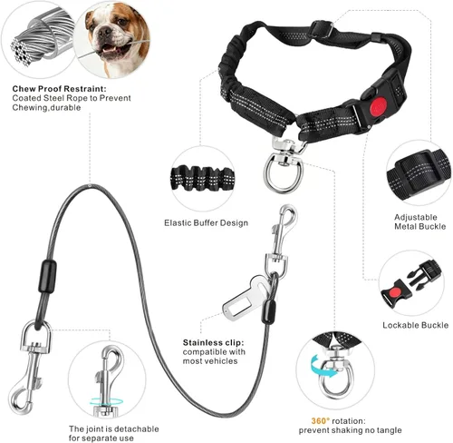 Miniatura 2 de Idepet Cinturón de seguridad para perro para automóvil, 2 piezas de cinturón de seguridad de perro de acero inoxidable a prueba de mordidas, arnés 3