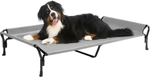 Miniatura 25 de Veehoo Cama elevada refrescante para perros, cuna elevada XL para mascotas con barandilla y reposacabezas inclinado, malla Teslin transpirable Gris