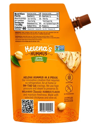 Miniatura 6 de Helena Hummus (pack de 3), estable en estante, sin conservantes añadidos, 2 hummus natural clásico de 4.23 oz y 1 hummus de pimiento rojo asado