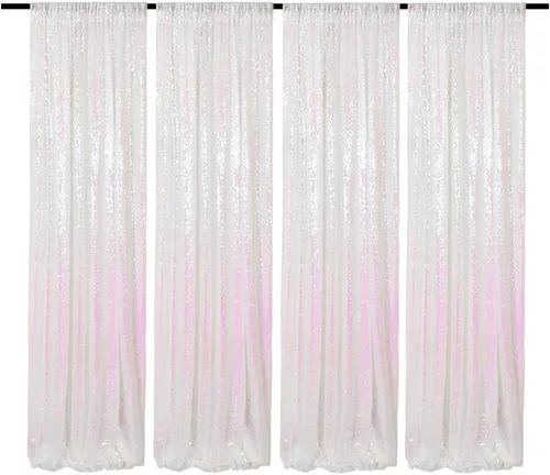 Miniatura 21 de Cortinas de fondo de lentejuelas negras con purpurina de 2 x 8 pies, 4 paneles para decoración de bodas, fiestas de cumpleaños, despedidas de Negro