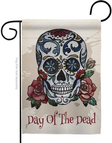 Miniatura 9 de Bandera de arpillera para jardín del Día de los Muertos, fiesta mexicana, otoño, pequeño regalo, decoración para patio, casa, de doble cara