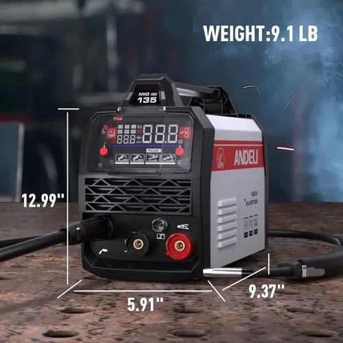 Miniatura 9 de ANDELI Soldador MIG 135A 110V/220V, PULSE Flux Core MIG/Lift Tig/Stick Máquina de soldadura MIG sin gas 3 en 1 con sinergia, pantalla LED grande