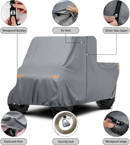 Miniatura 3 de Funda impermeable UTV compatible con Can-am Defender de 2 plazas, 6 capas para todo tipo de clima, con rejillas de ventilación, cremallera de puerta