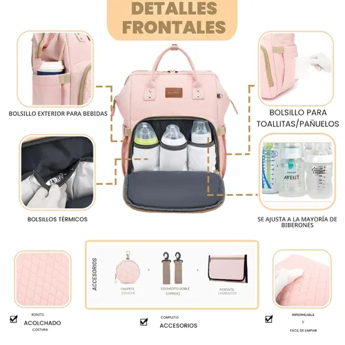 Miniatura 3 de ROSEGIN Mochila rosa para pañales para niñas - Regalos de baby shower para mamá, bolsa de pañales acolchada con cambiador, funda para chupete
