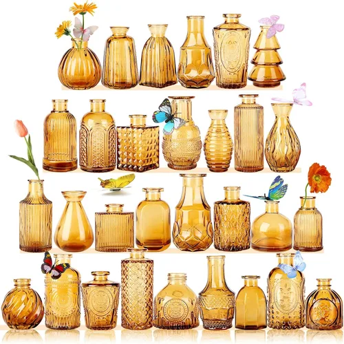 Floreros de cristal para capullos, florero pequeño para flores, floreros para centros de mesa, mini floreros vintage para decoración de bodas,
